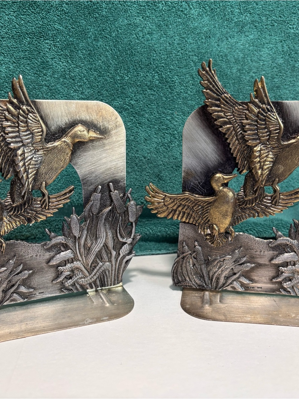 Metzke Bookends Metal Mallard Ducks 3-D Vintage 80s